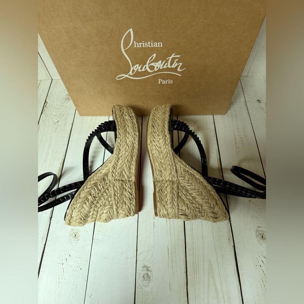 Christian Louboutin Mafaldina Spike Platform Espadrille Wedge Black Sz 36 - Picture 11 of 16